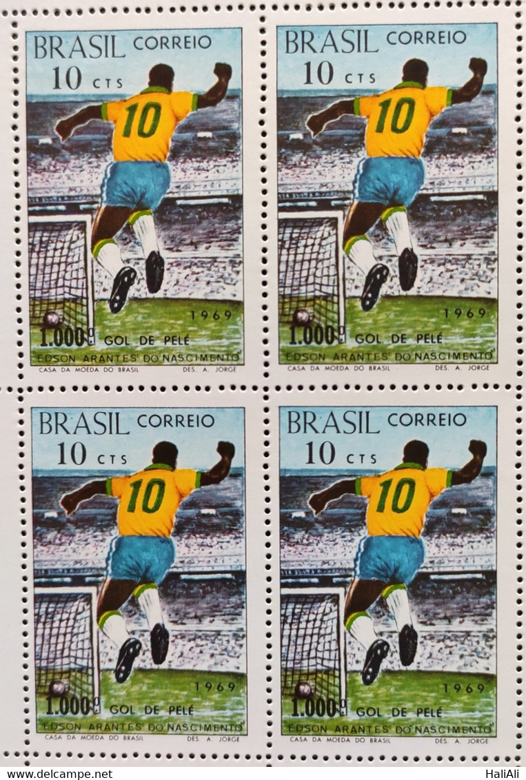 C 658 Brazil Stamp One Thousand Goal Pele Football Soccer 1969 Block Of 4 - Andere & Zonder Classificatie