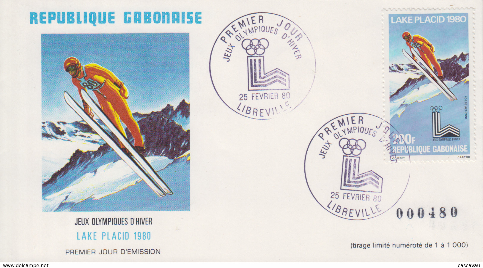 Enveloppe  FDC  1er  Jour   GABON    Jeux   Olympiques   LAKE  PLACID    1980 - Invierno 1980: Lake Placid