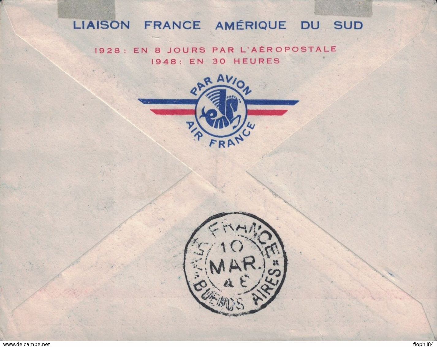 TUNISIE - TUNIS - ENVELOPPE AIR FRANCE - LIAISON FRANCE AMERIQUE DU SUD - 1929 EN 8 JOURS - 1948 EN 30 HEURES - CACHET S - Aéreo