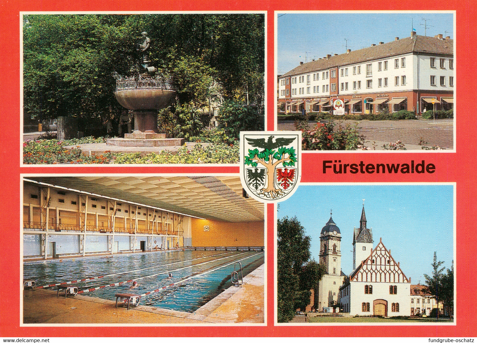 AK Fürstenwalde Spree Grassnik Brunnen Mühlenstraße Spree Schwimmhalle Blick Zum Rathaus Und Dom - Fürstenwalde