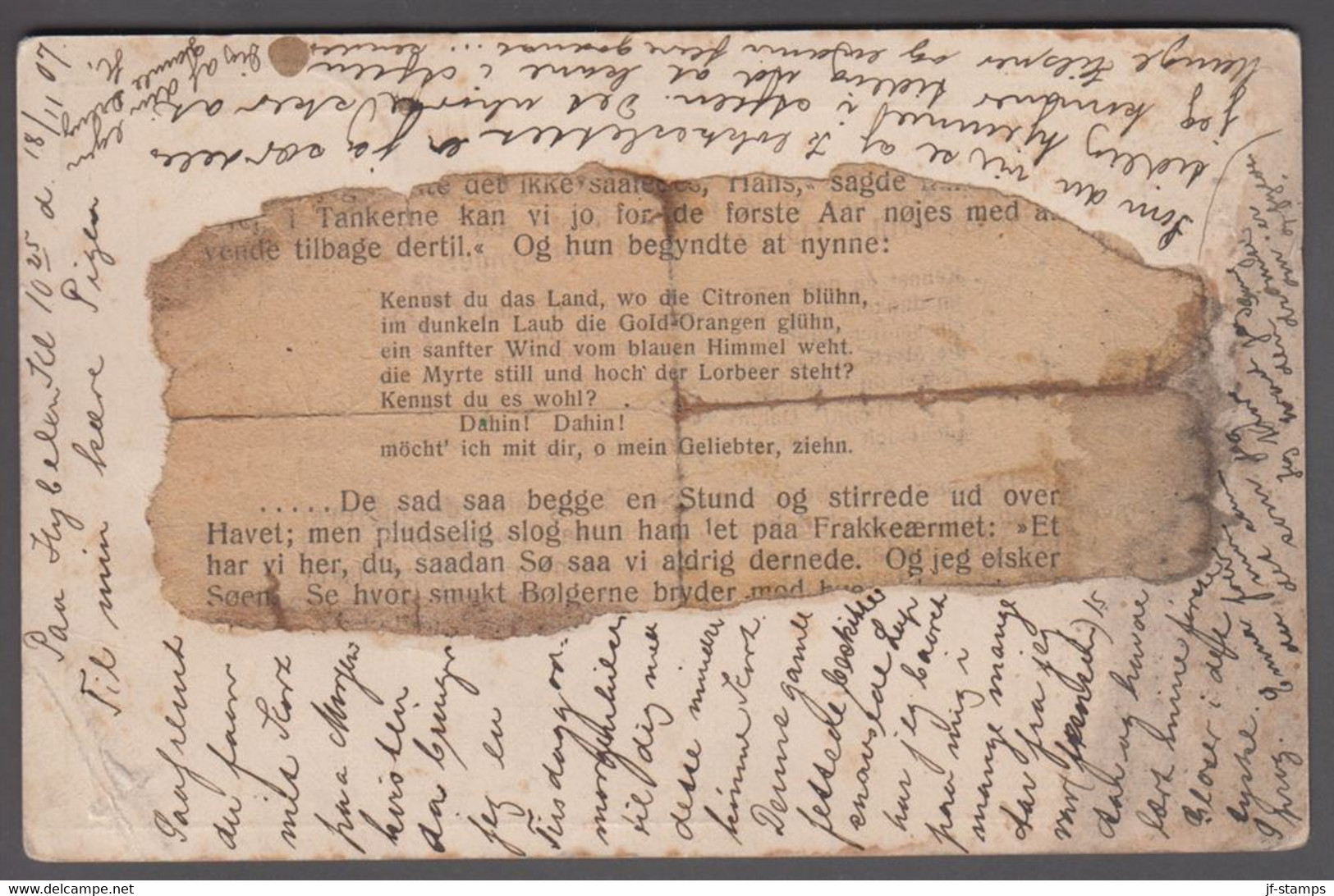 1907. DANMARK. BREVKORT 5 ØRE Frederik VIII Locally In KJØBENHAVN 19.11.07. Reverse I... () - JF421178 - Cartas & Documentos