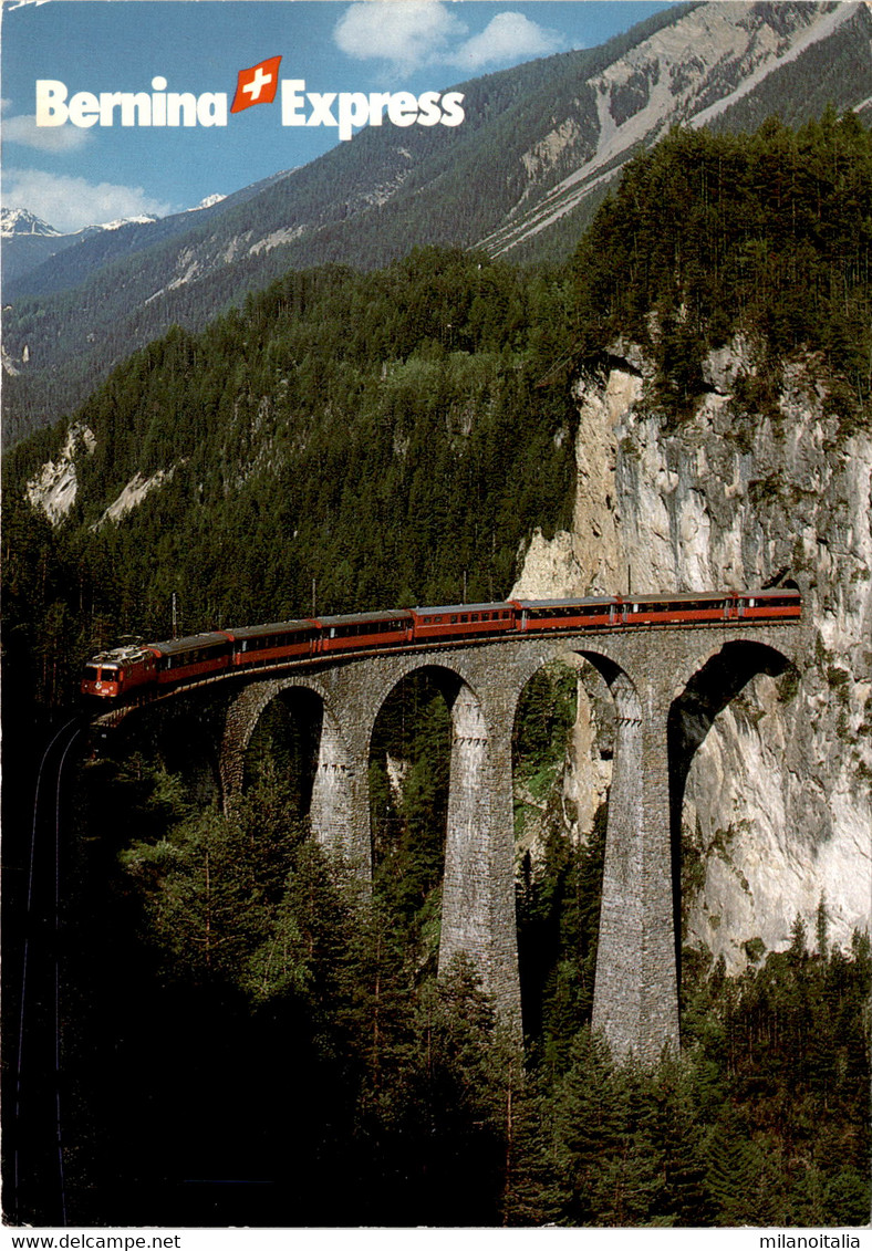 Der "Bernina-Express" Auf Dem Landwasser-Viadukt Bei Filisur (7800) * 14. 8. 1991 - Filisur