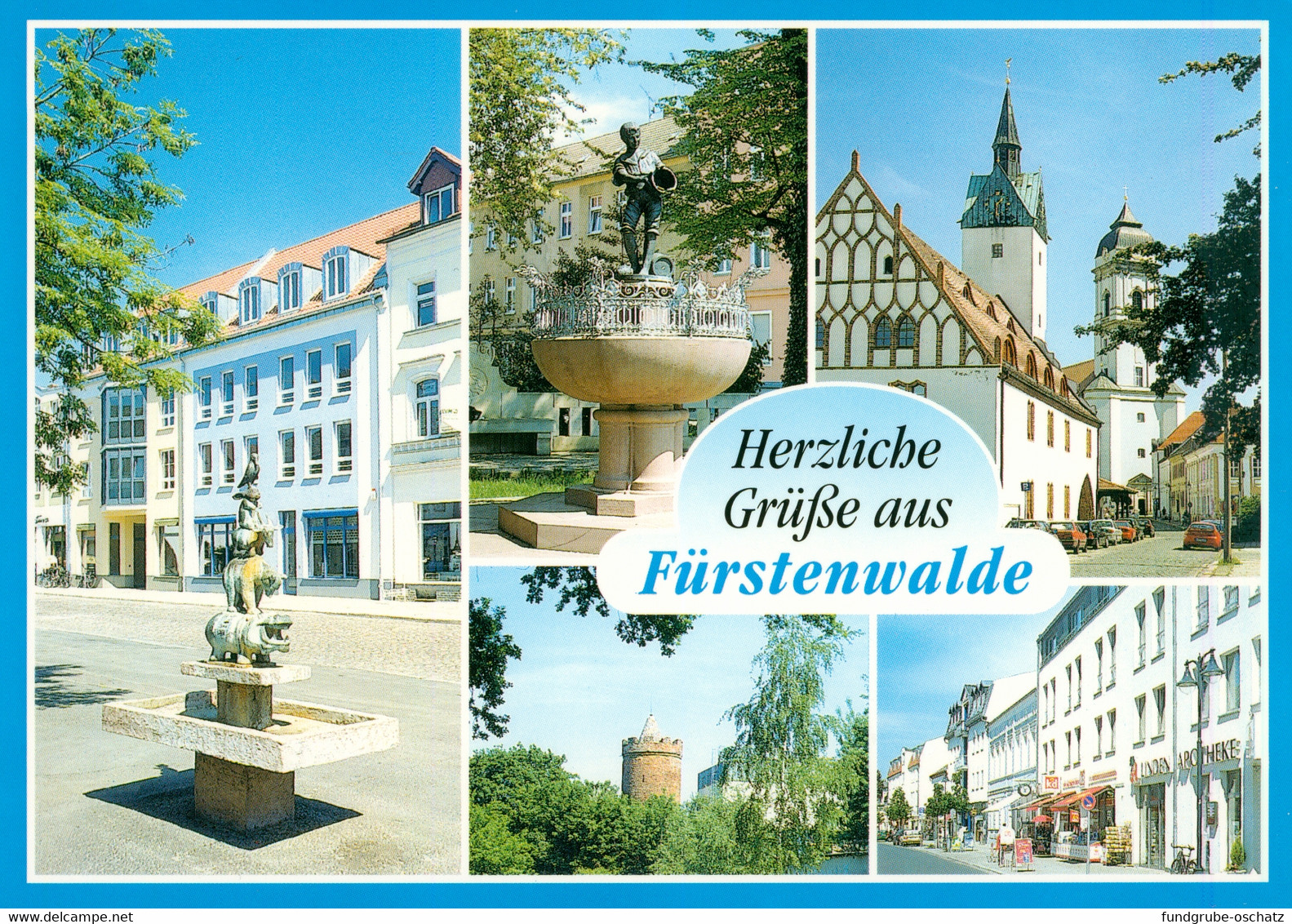 AK Fürstenwalde Spree Am Markt Grasnick Brunnen Rathaus Und St. Marienkirche Dom Bullenturm Goethepark Eisenbahnstraße - Fuerstenwalde