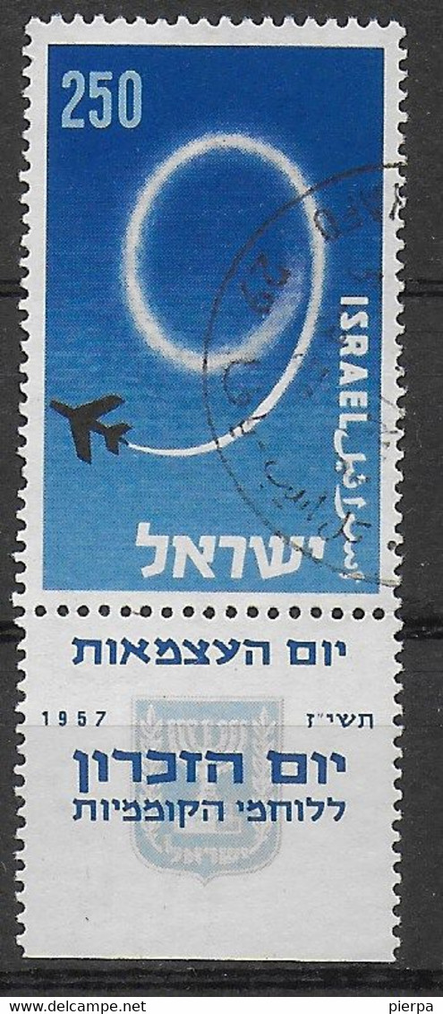 ISRAELE - 1957 - 9° ANNIVERSARIO STATO - USATO CON TAB ( YVERT 119 - MICHEL 143) - Oblitérés (avec Tabs)