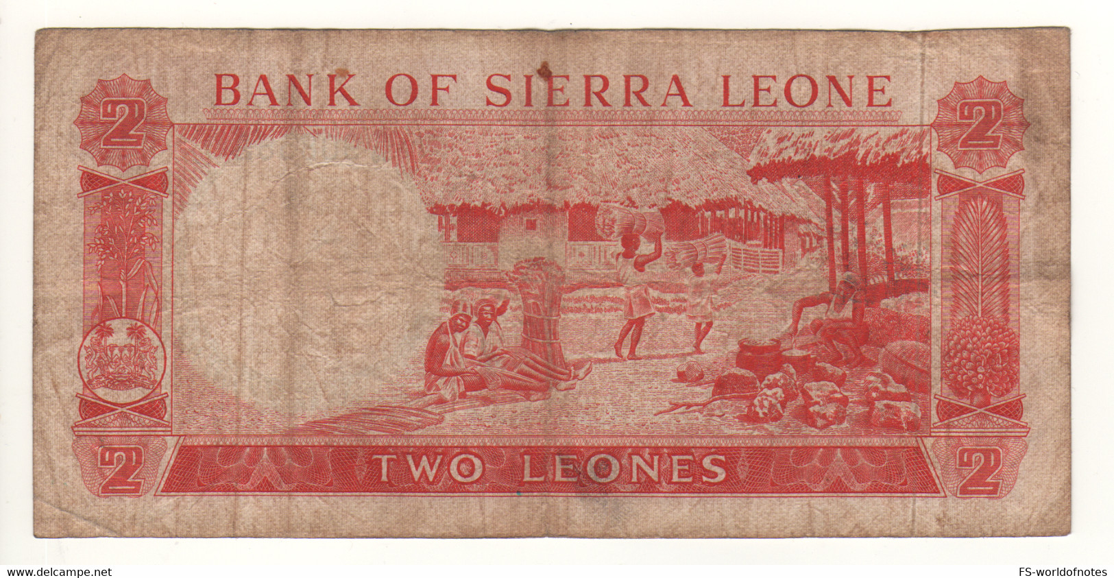 SIERRA  LEONE  2 Leones  P2d  B/30 ....  ( ND  1964-70)  Palace Of Justice + Village Life At Back - Sierra Leone