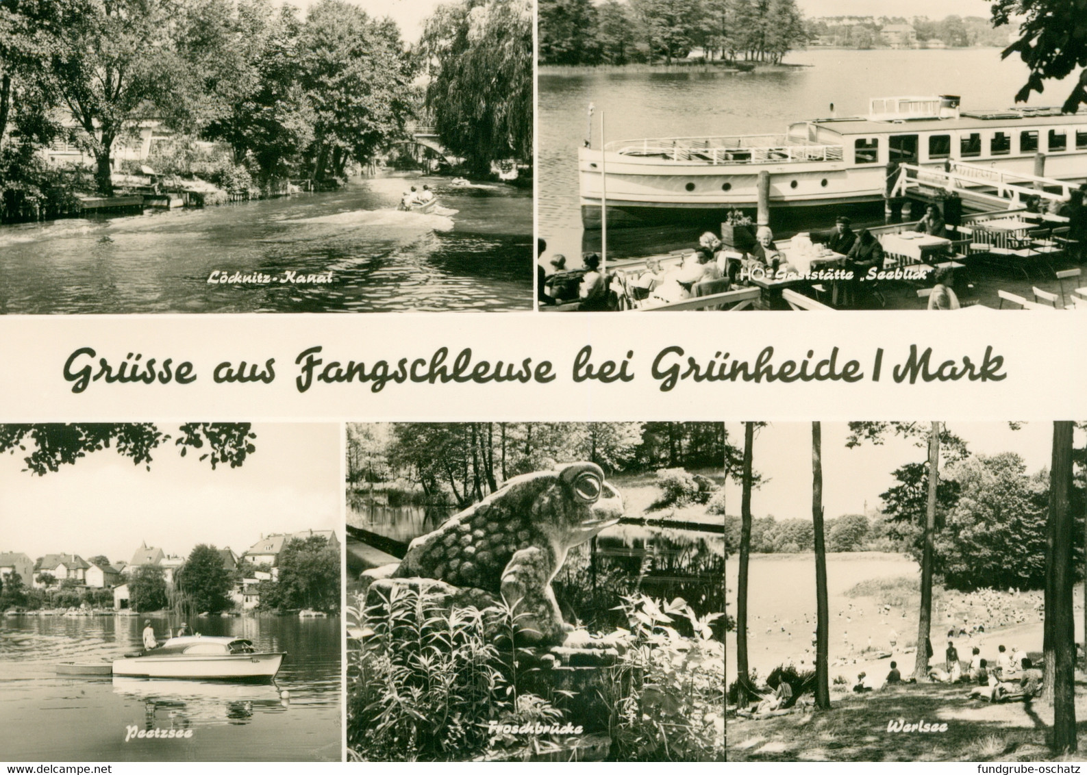 AK Grünheide Mark Fangschleuse Löcknitz Kanal HO Gaststätte Seeblick Peetzsee Froschbrücke Werlsee - Gruenheide