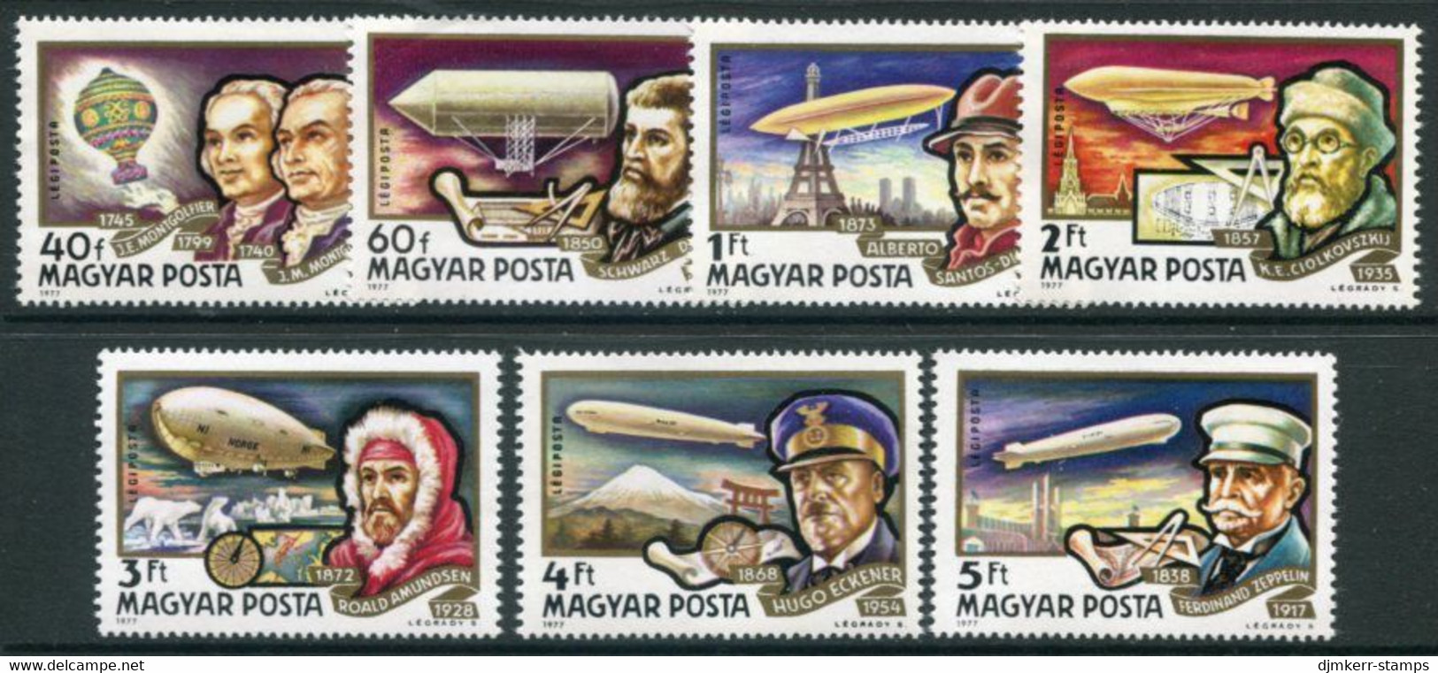 HUNGARY 1977 History Of Airships MNH / **.  Michel 3230-36 - Unused Stamps