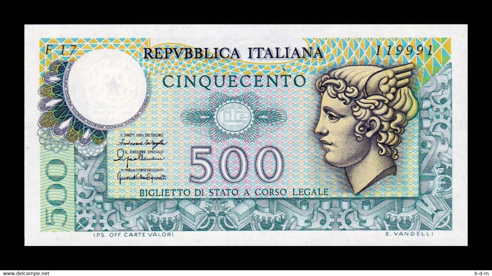 Italia Italy 500 Lire Mercury 1976 Pick 95 SC UNC - 500 Liras