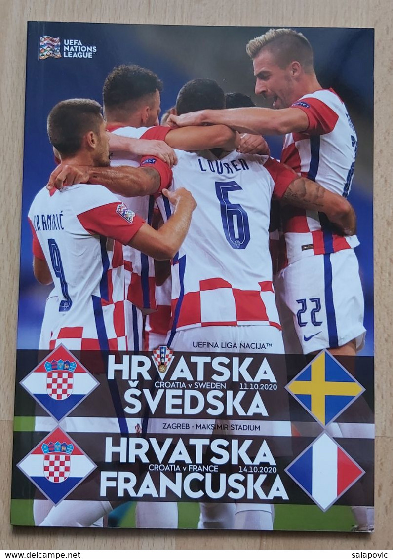 FOOTBALL MATCH PROGRAM  ZAGREB 11.10. 2020 UEFA NATIONS LEAGUE  CROATIA Vs SWEDEN, CROATIA Vs FRANCE - Books