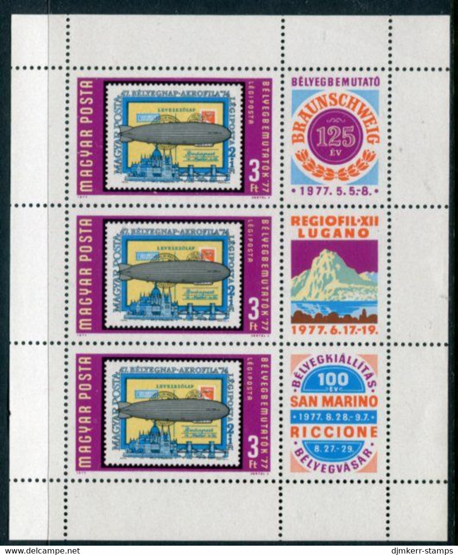 HUNGARY 1977 Stamp Exhibitions Sheetlet MNH / **.  Michel 3201 Kb - Blocchi & Foglietti