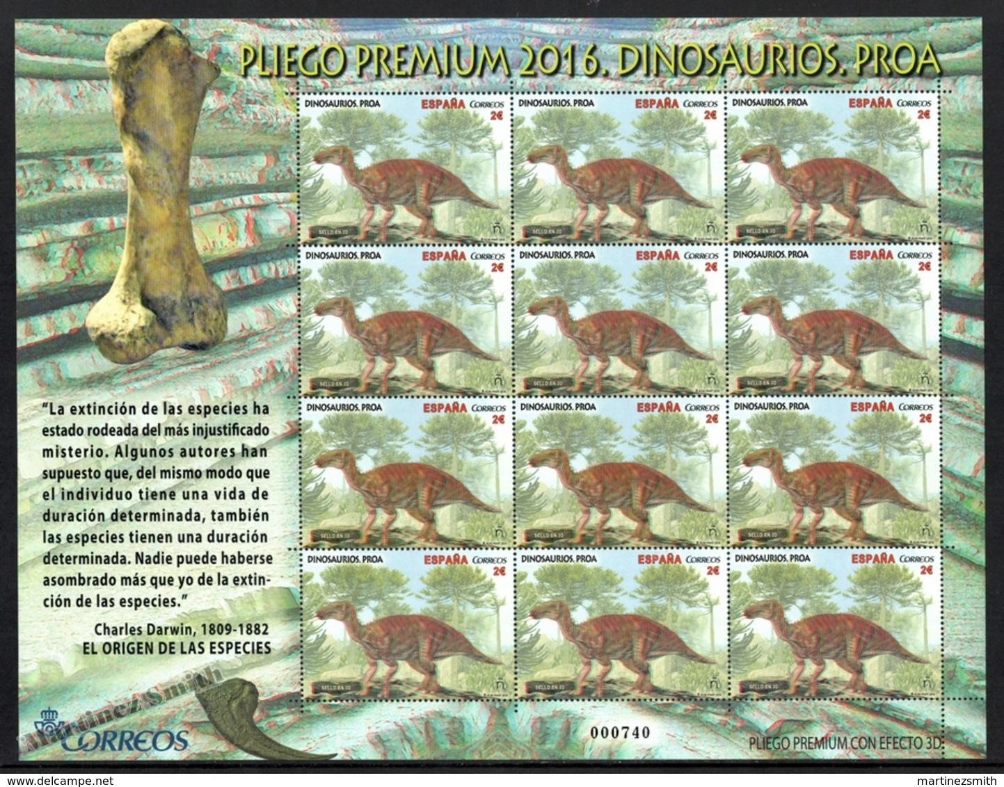 Espagne - Spain - España - Premium Sheet 2016 - Yvert 4784, Dinosaurs 3D - MNH - Volledige Vellen