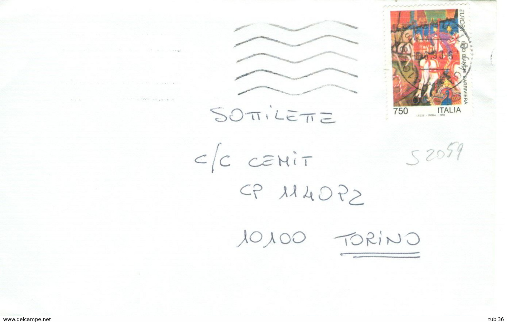 EUROPA CEPT 1993 £.750 (s2059),LETTERA 1993 - TIMBRO POSTE SASSUOLO (MODENA) - TORINO - 1991-00: Storia Postale