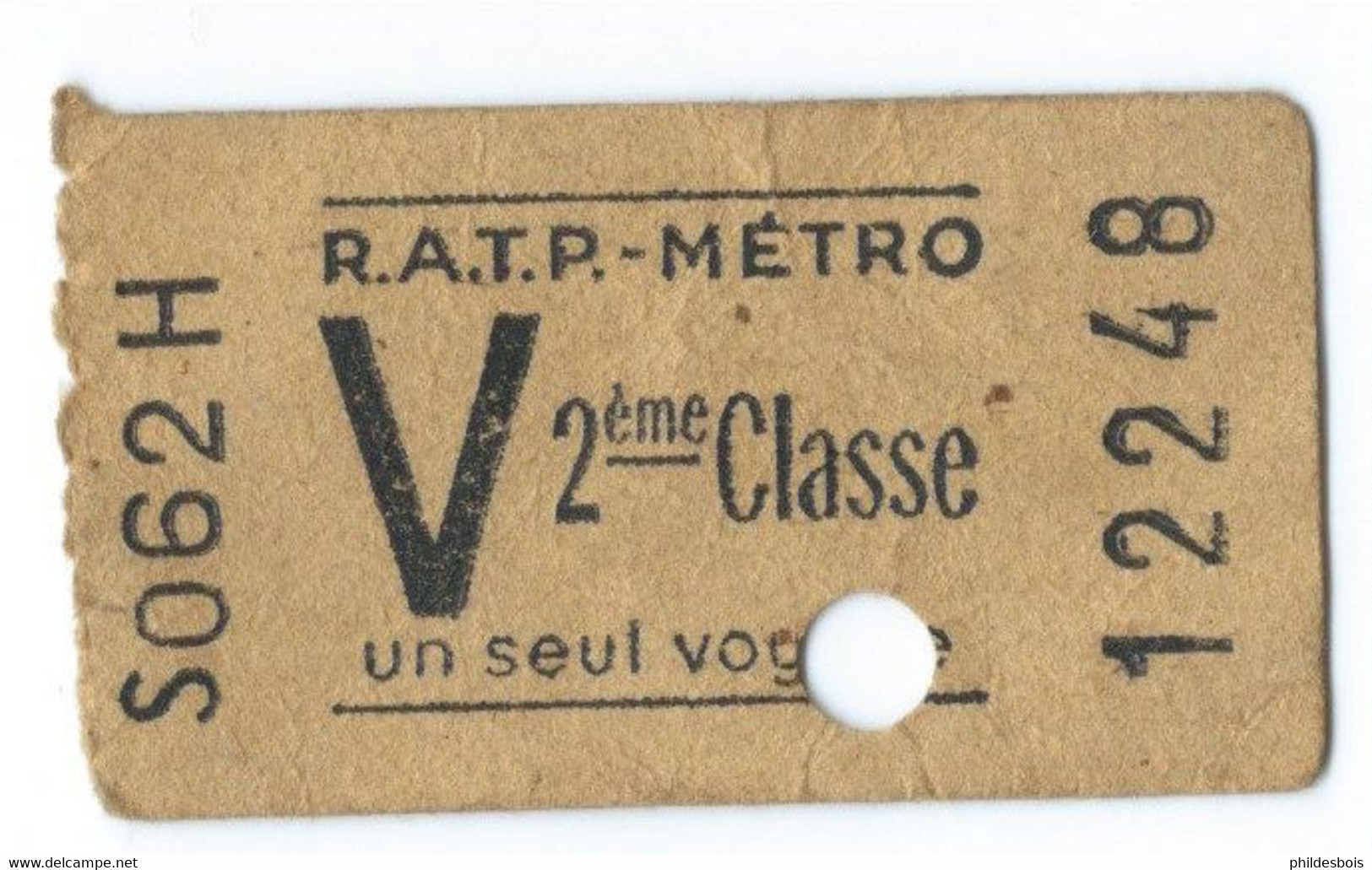 TICKET DE METRO  V  2eme Classe FRANCE - Europa