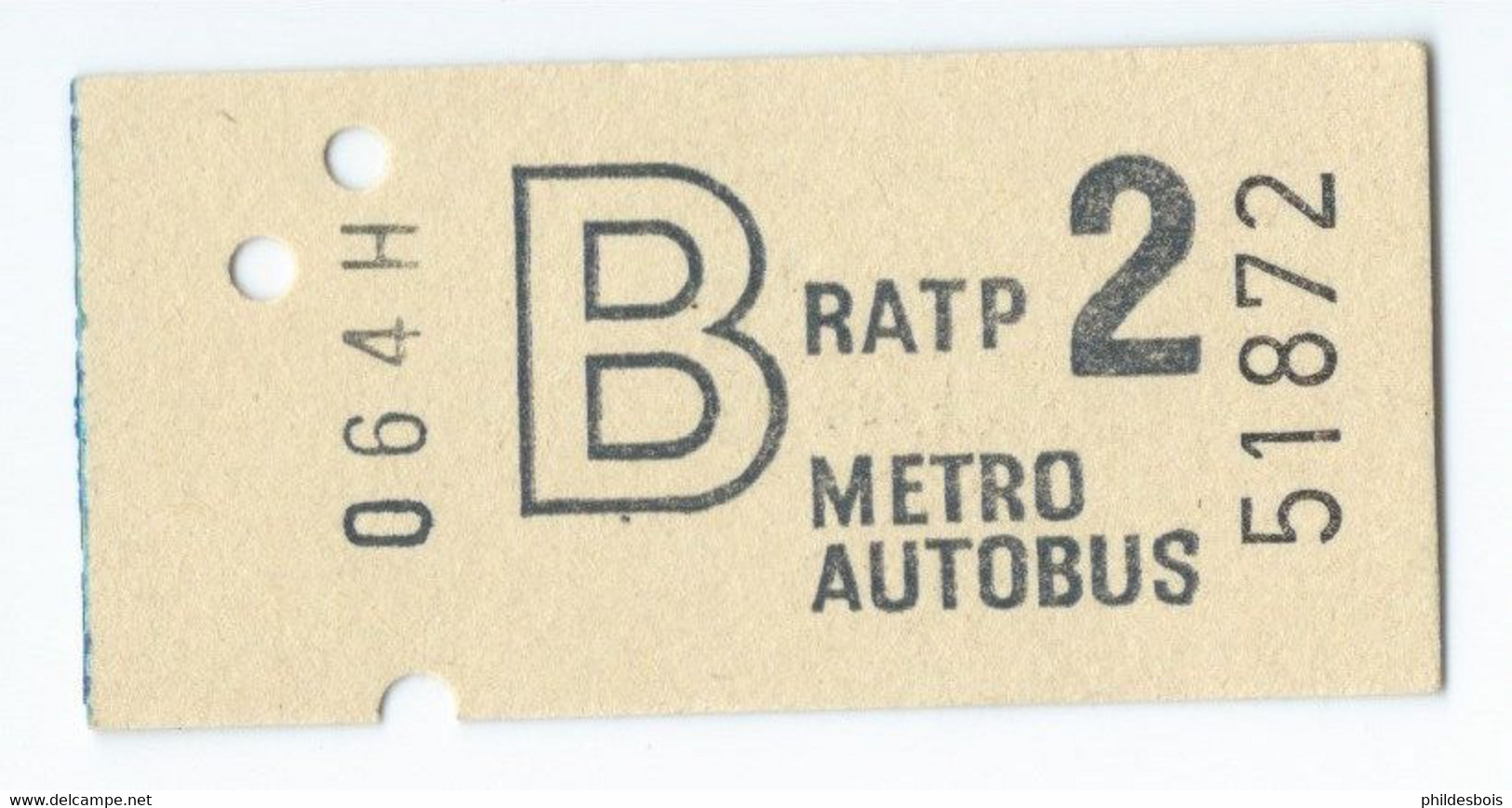 TICKET DE METRO  B  2eme Classe METRO AUTOBUS - Europe