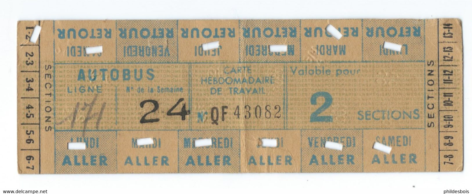 TICKET AUTOBUS  CARTE HEBDOMADAIRE - Europe