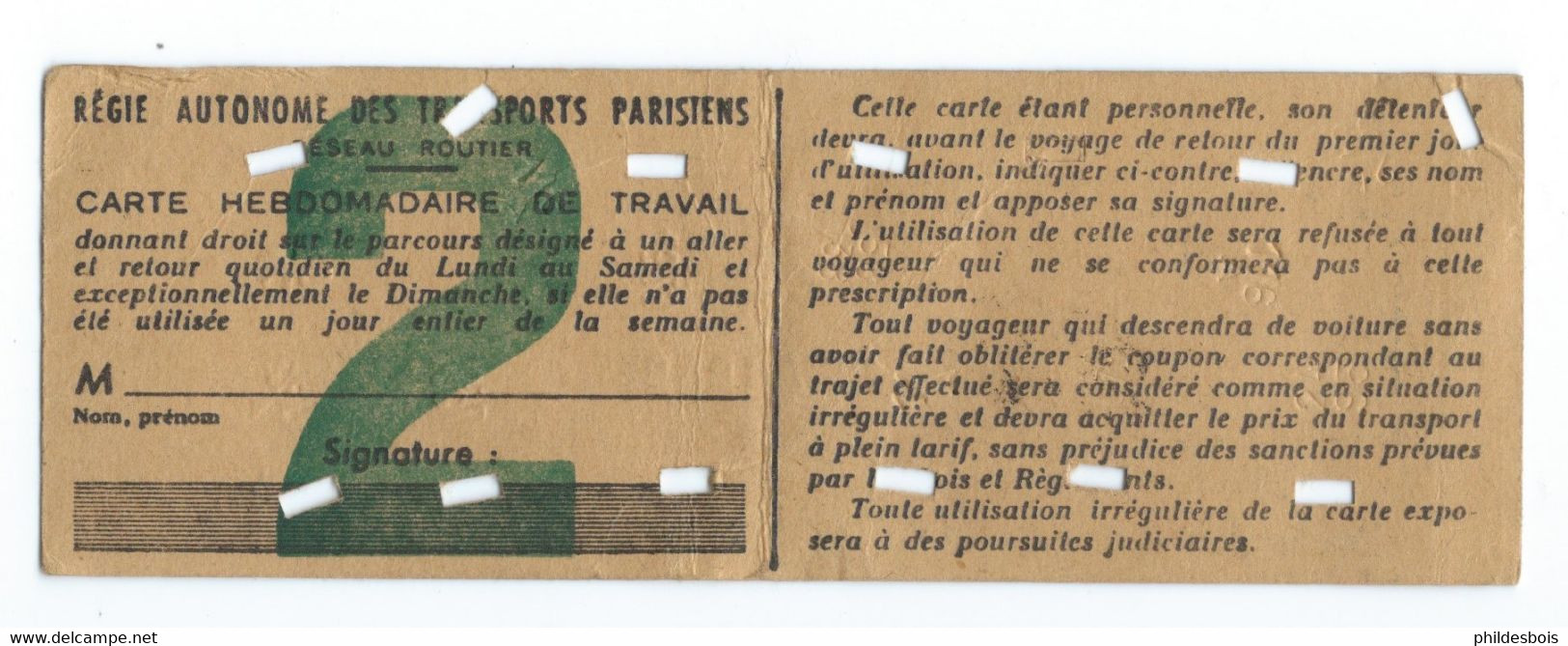 TICKET AUTOBUS  CARTE HEBDOMADAIRE - Europa