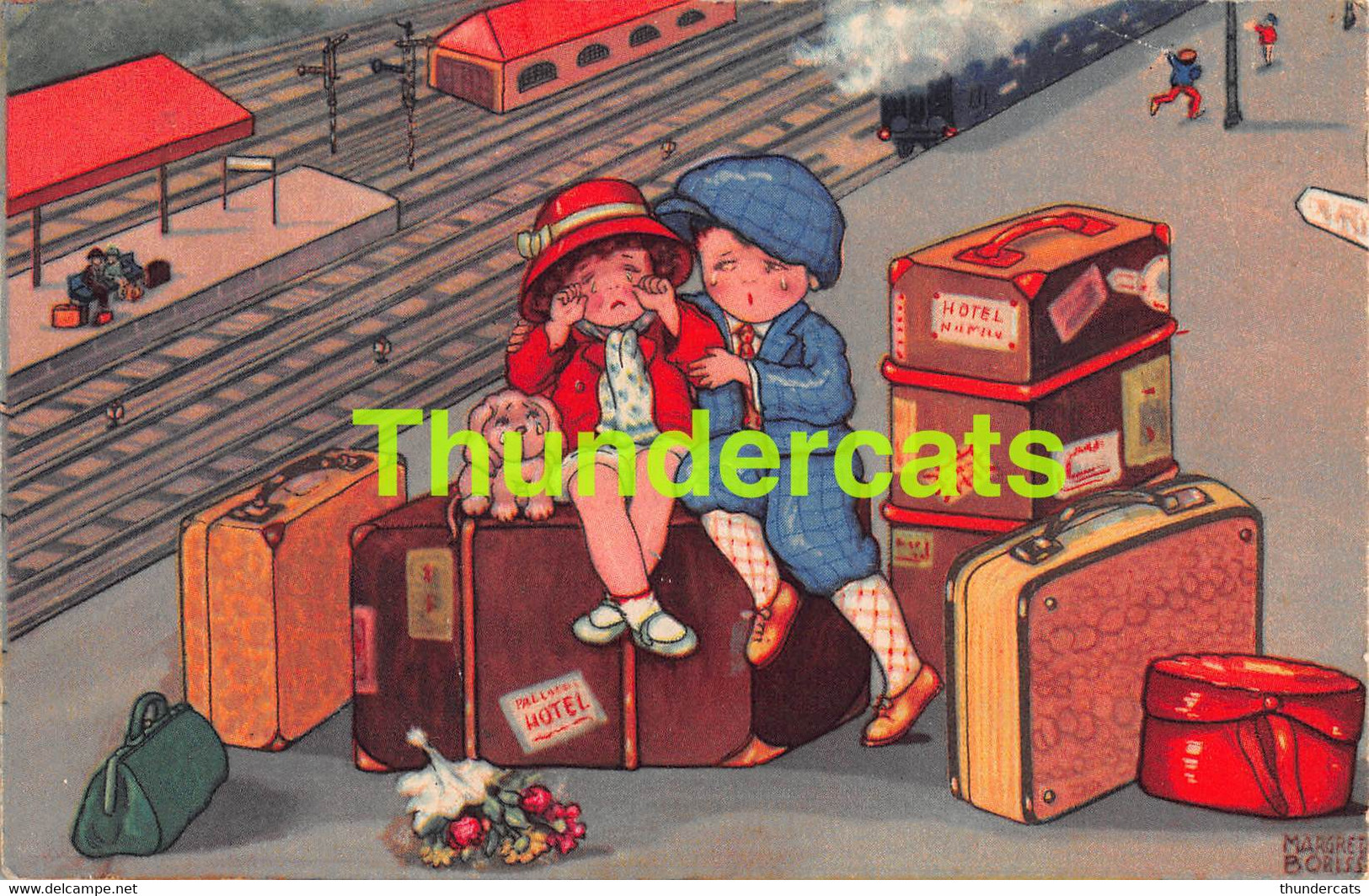 CPA ILLUSTRATEUR ENFANT MARGRET BORISS ARTIST SIGNED CHILDREN DOG CHIEN TRAIN - Boriss, Margret