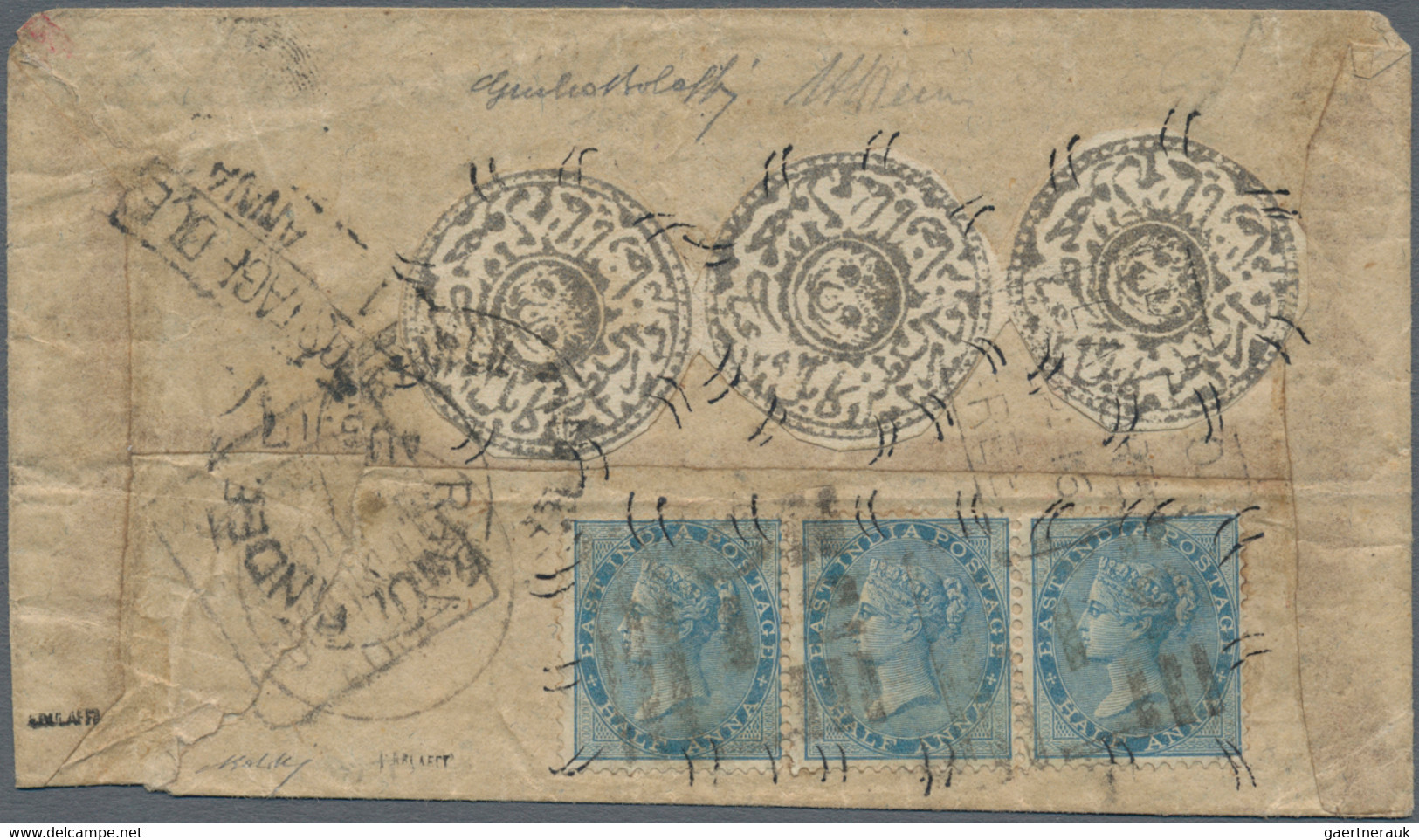 Afghanistan: 1876. 1293 First Post Office Issue, Issued In Kabul, Abasi Grey, Strip Of Three (Plate - Afghanistan