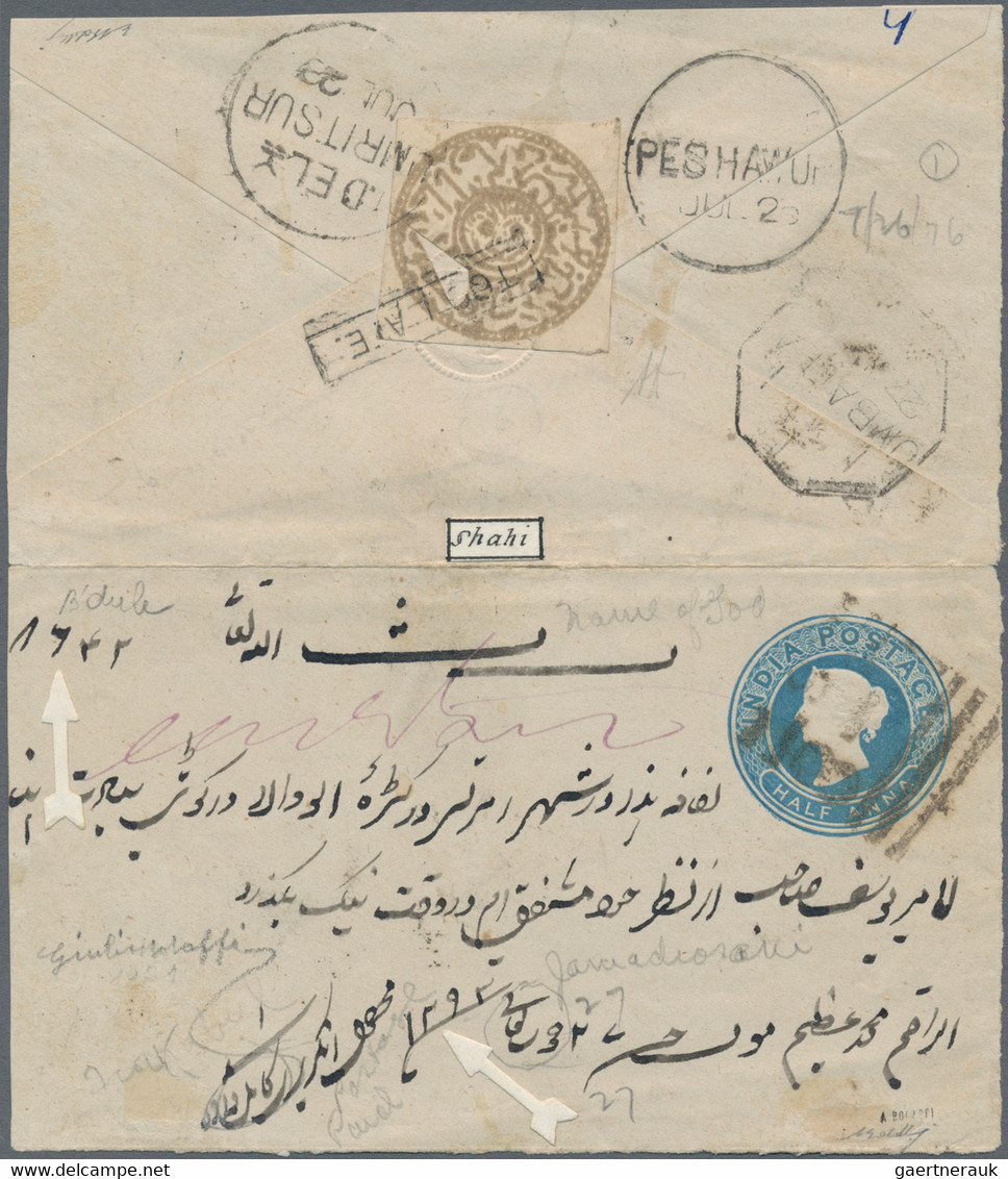 Afghanistan: 1876. 1293 First Post Office Issue, HERAT/INDIA Combination Cover. India ½ A Postal Sta - Afghanistan