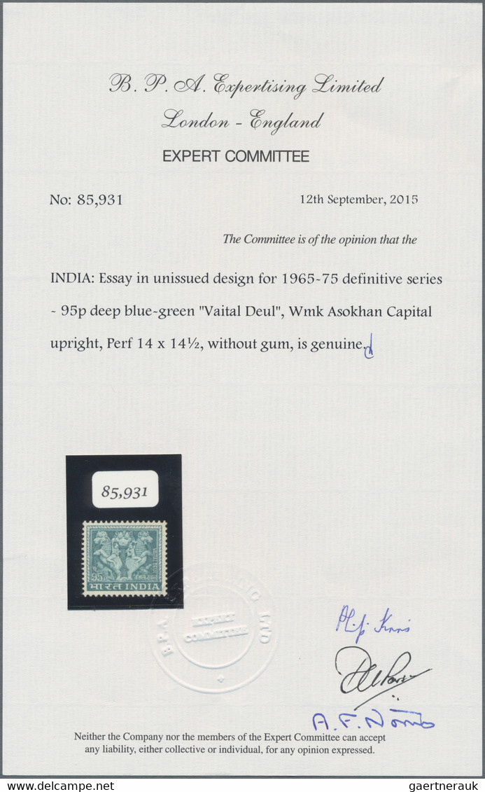 Indien: 1965-66 ESSAY In Unissued Design For Definitives 4th Series (Agriculture And Others), 95pais - Neufs