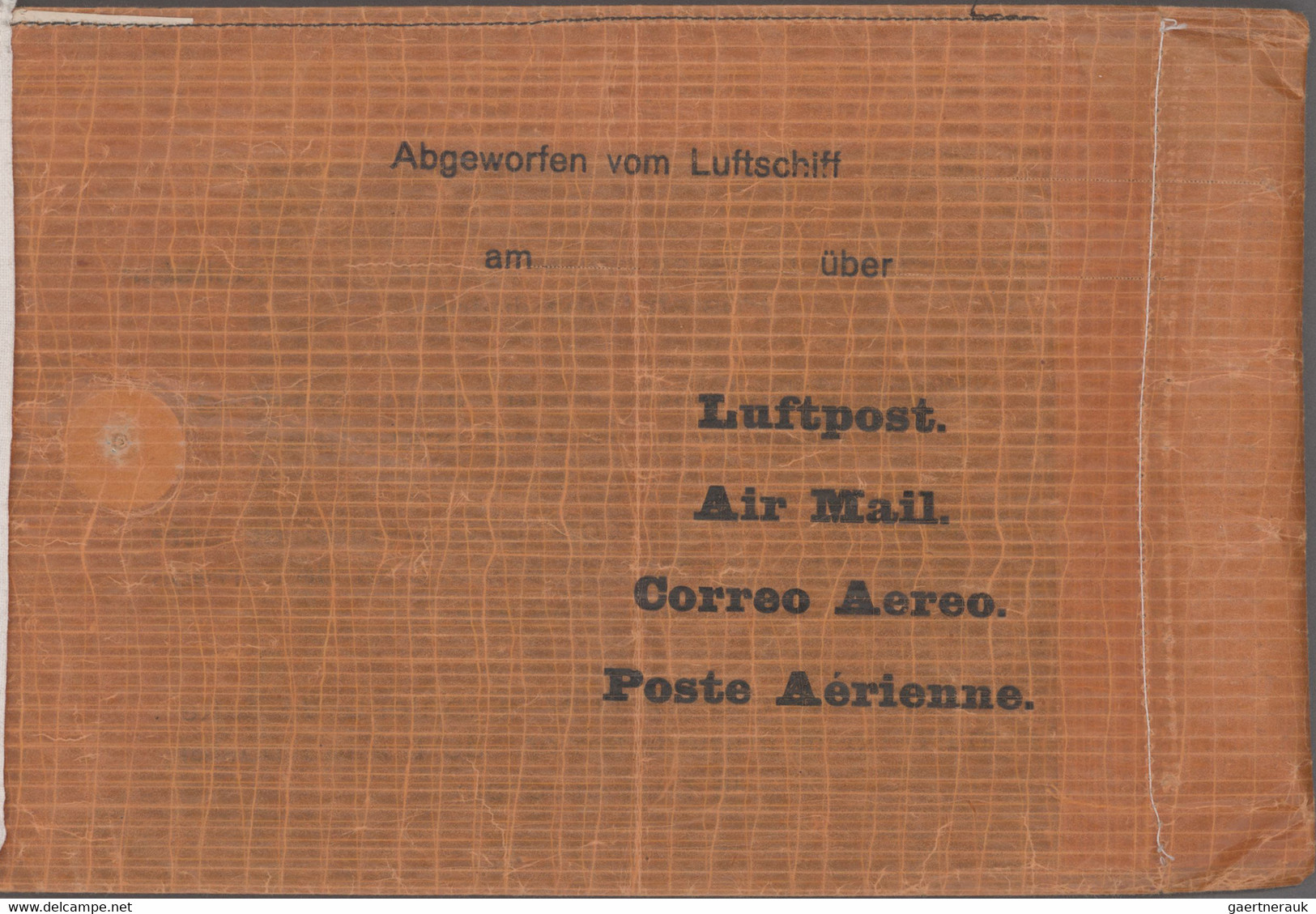 Zeppelinpost Deutschland: Zeppelin-Abwurfbeutel Mit Vordruck "Abgeworfen Vom Luftschiff... Am ... üb - Airmail & Zeppelin