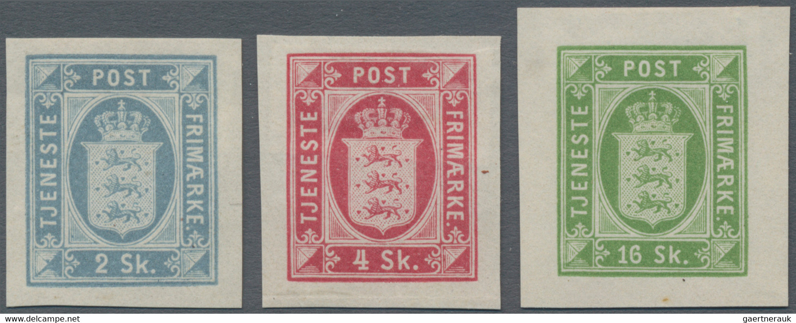 Dänemark - Dienstmarken: 1871. OFFICIAL ISSUE: 2 Sk, 4 Sk And 16 Sk, Colour Proofs In Adopted Colour - Officials