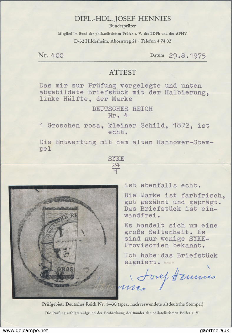 Deutsches Reich - Brustschild: 1872, SYKE-Provisorium: 1 Groschen Rosa Kleiner Schild, Senkrecht Hal - Autres & Non Classés