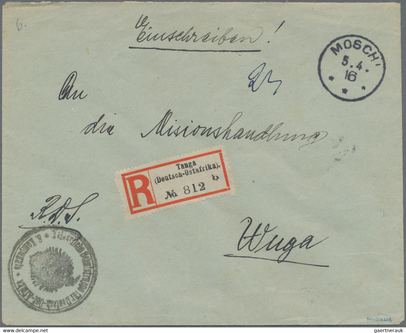 Deutsch-Ostafrika - Besonderheiten: 1916 (5.4.), Einschreibe-Dienstbrief Mit Stempel "MOSCHI" (Weite - German East Africa