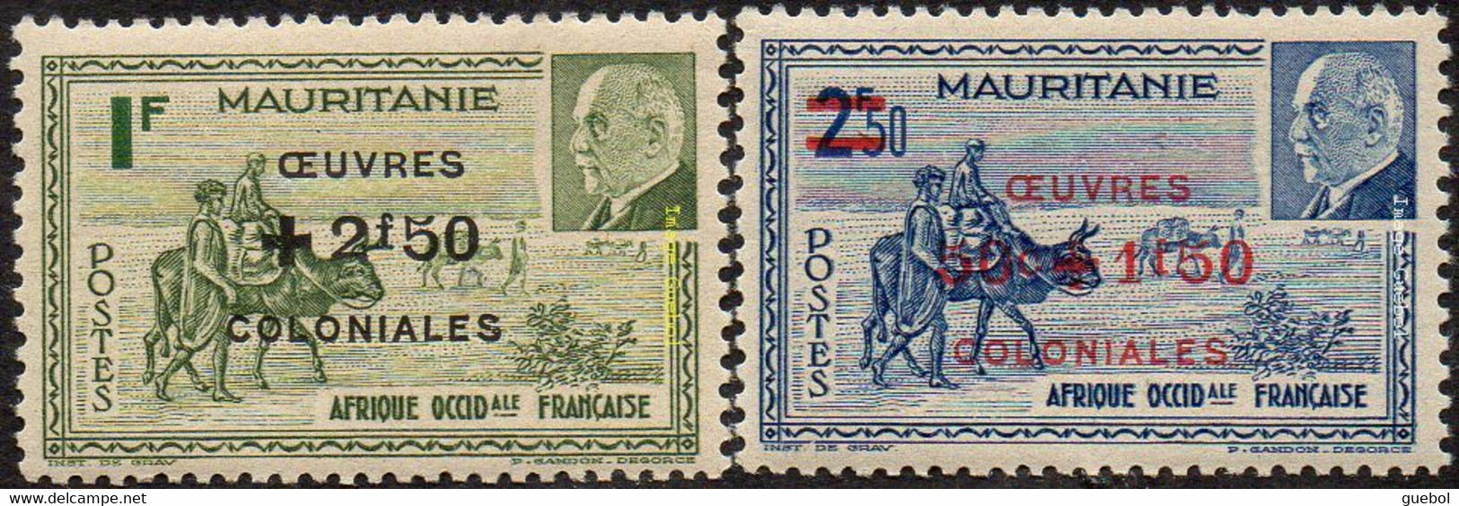 Détail De La Série Maréchal Pétain Surchargés -> Oeuvres Coloniales ** Mauritanie N° 131 Et 132 - 1944 Maréchal Pétain, Surchargés – Œuvres Coloniales