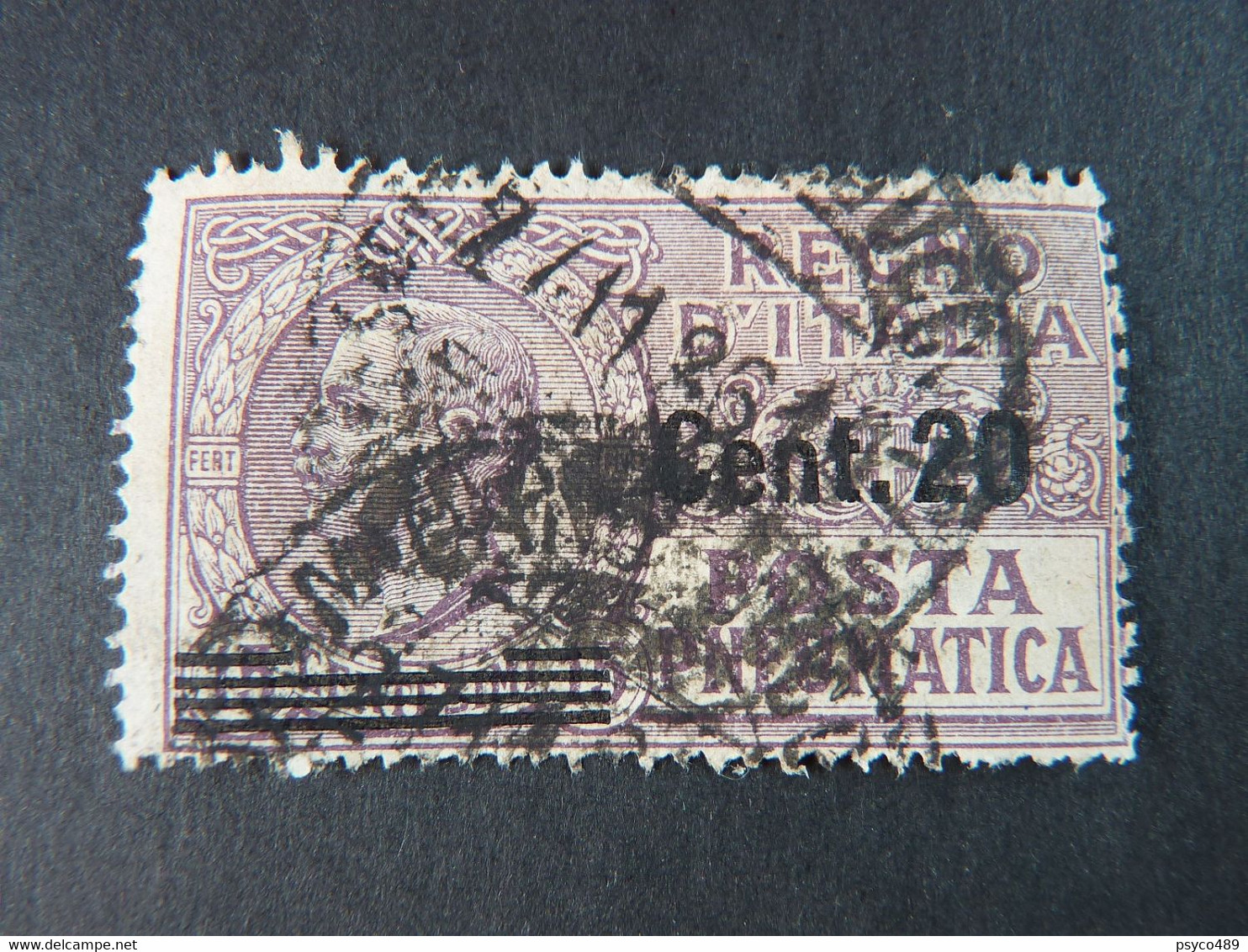 ITALIA Regno Pneumatica-1924-25- "Effigie" C. 20 Su 15 USº (descrizione) - Poste Pneumatique