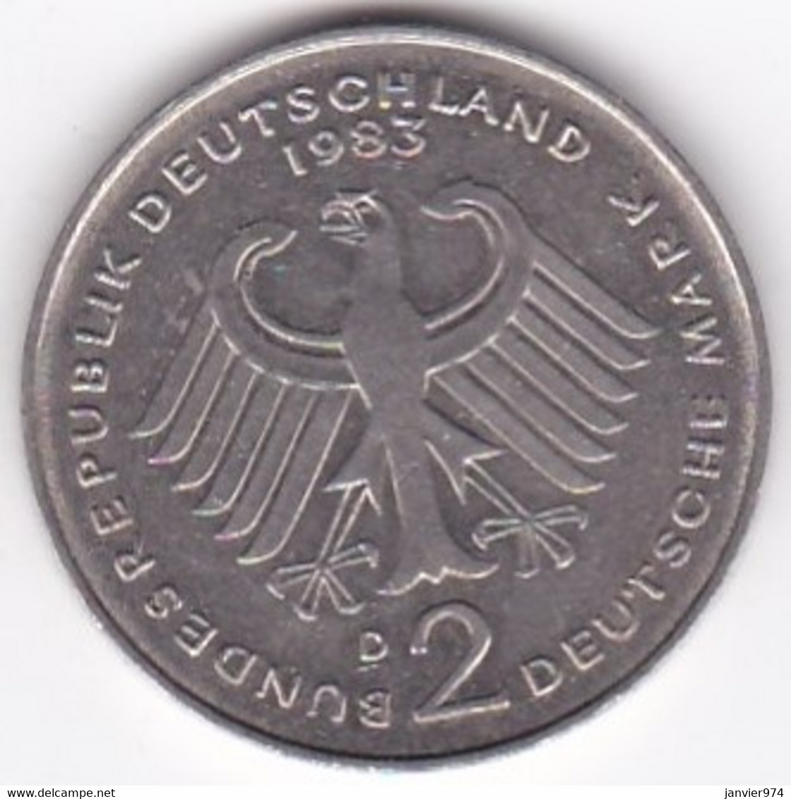 2 Mark 1983 D MUNICH, Theodor Heuss. KM# 127 - 2 Marcos