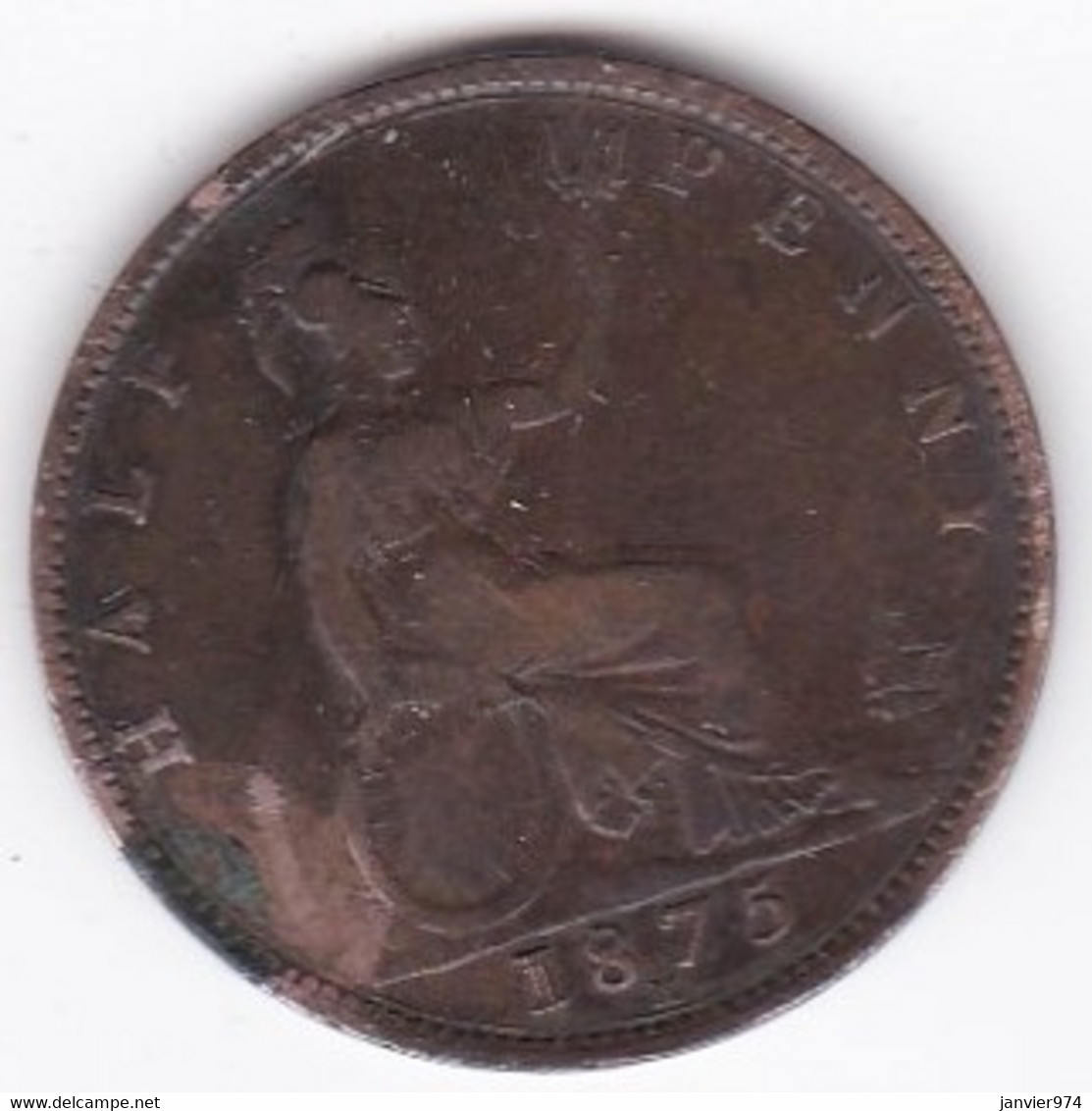 Grande Bretagne Half Penny 1875 H, Victoria , En  Bronze, KM# 754 - B. 1/2 Penny