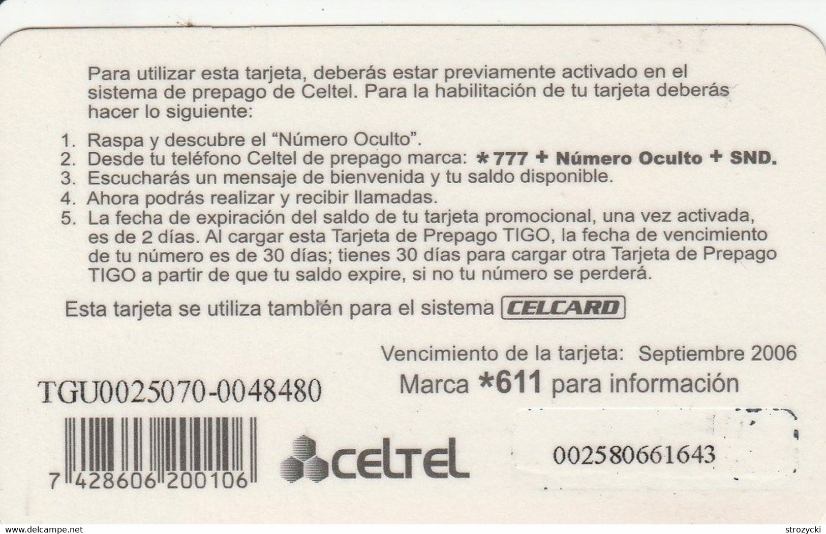 Honduras - Tigo - Ahora Cargar .... L 25 (09.2006) - Honduras