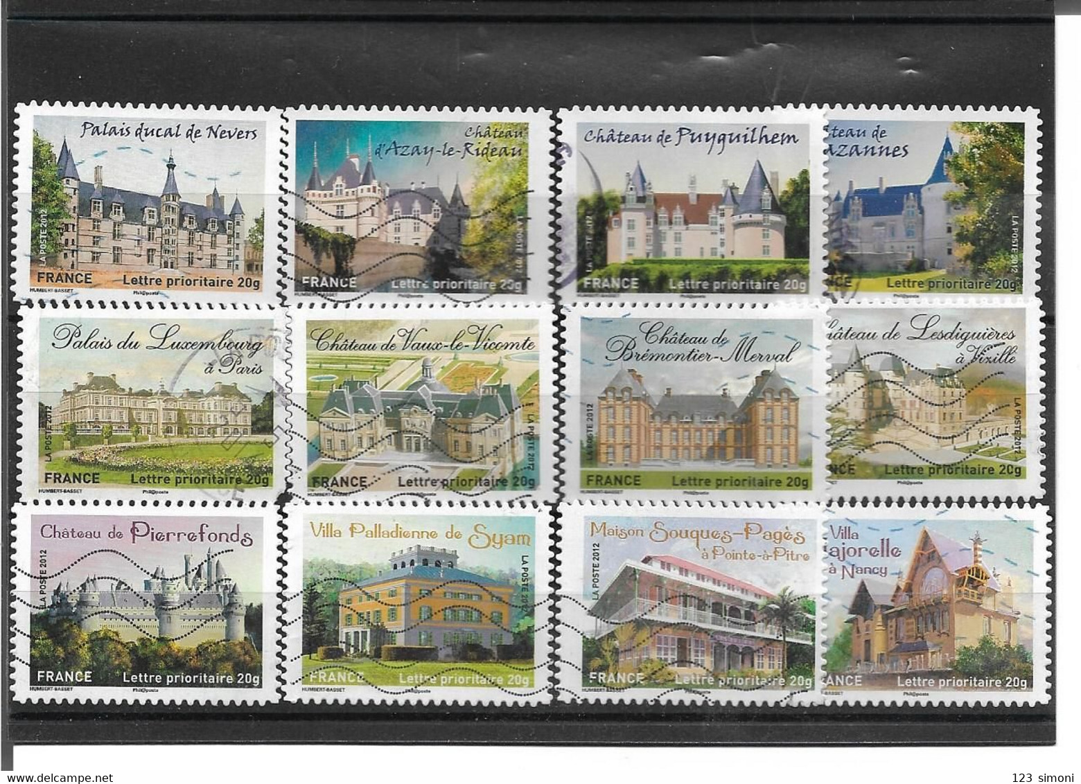 726->737 Châteaux Et Demeures Historiques De Nos Régions 2 Oblitérés 2012 - Andere & Zonder Classificatie