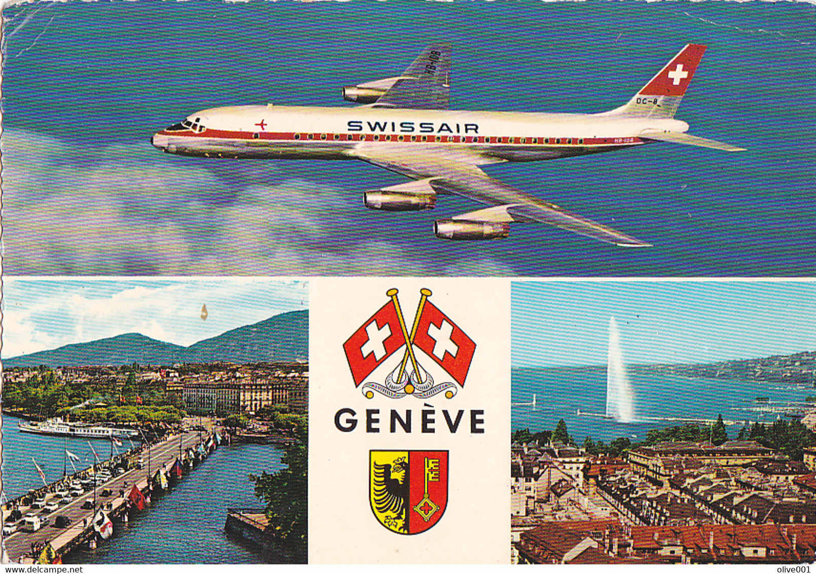 Genève, Swissair Et Différentes Vues, Circulée Pour Montferrand (Puy-de-Dôme) France, Le 19/ 08/ 1965 Oblitérée Bellevue - Bellevue