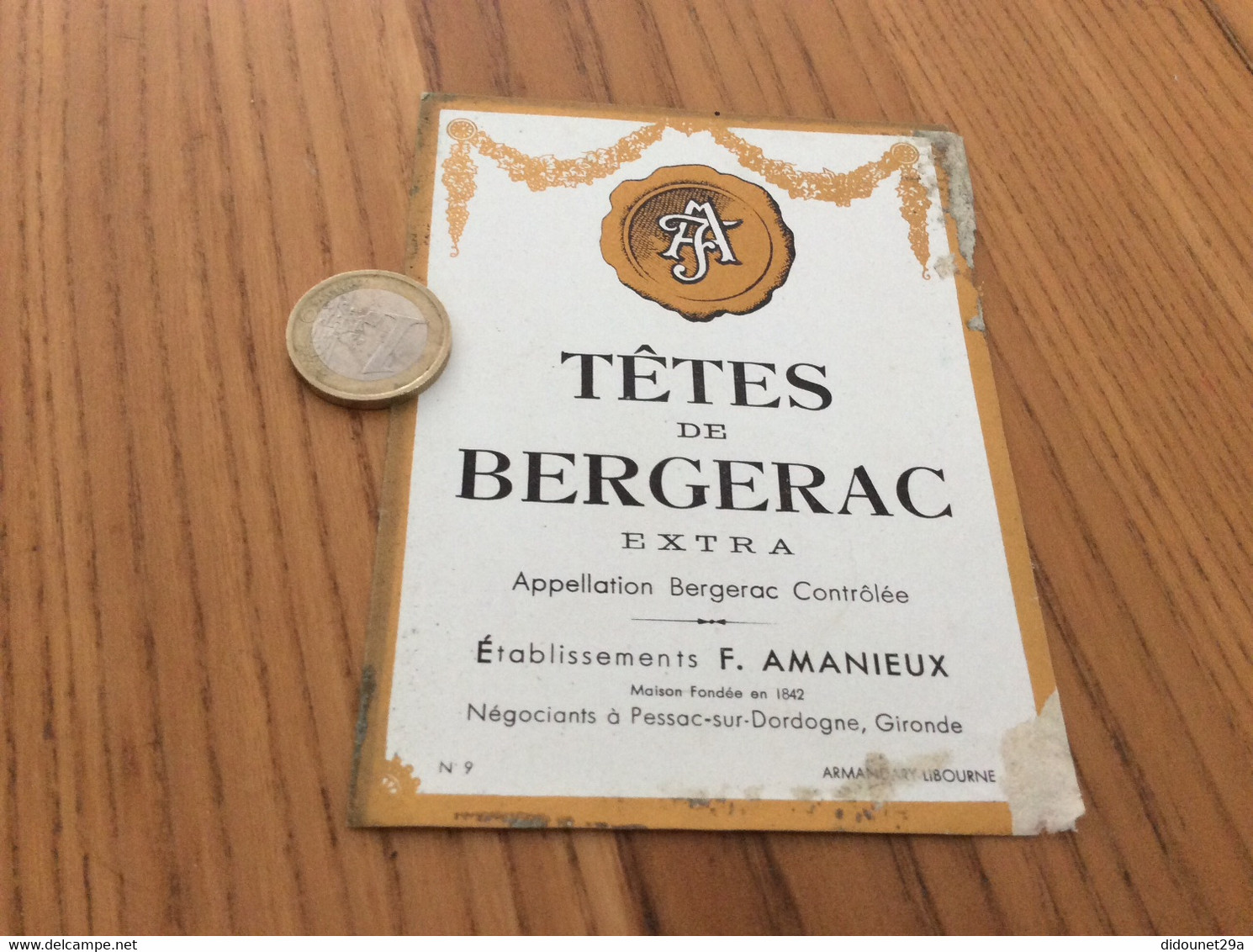 Étiquette De Vin «TÊTES DE BERGERAC - F. AMANIEUX - Pessac-sur-Dordogne (33)» - Bergerac