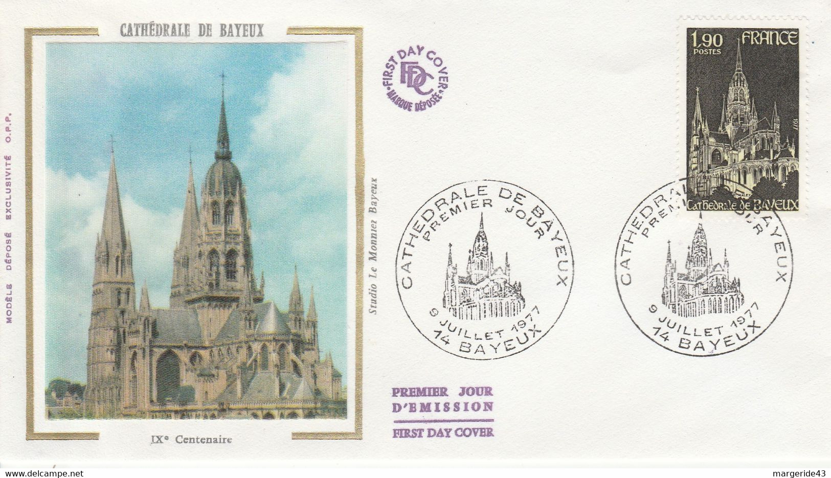 FDC 1977 CATHEDRALE DE BAYEUX - 1970-1979