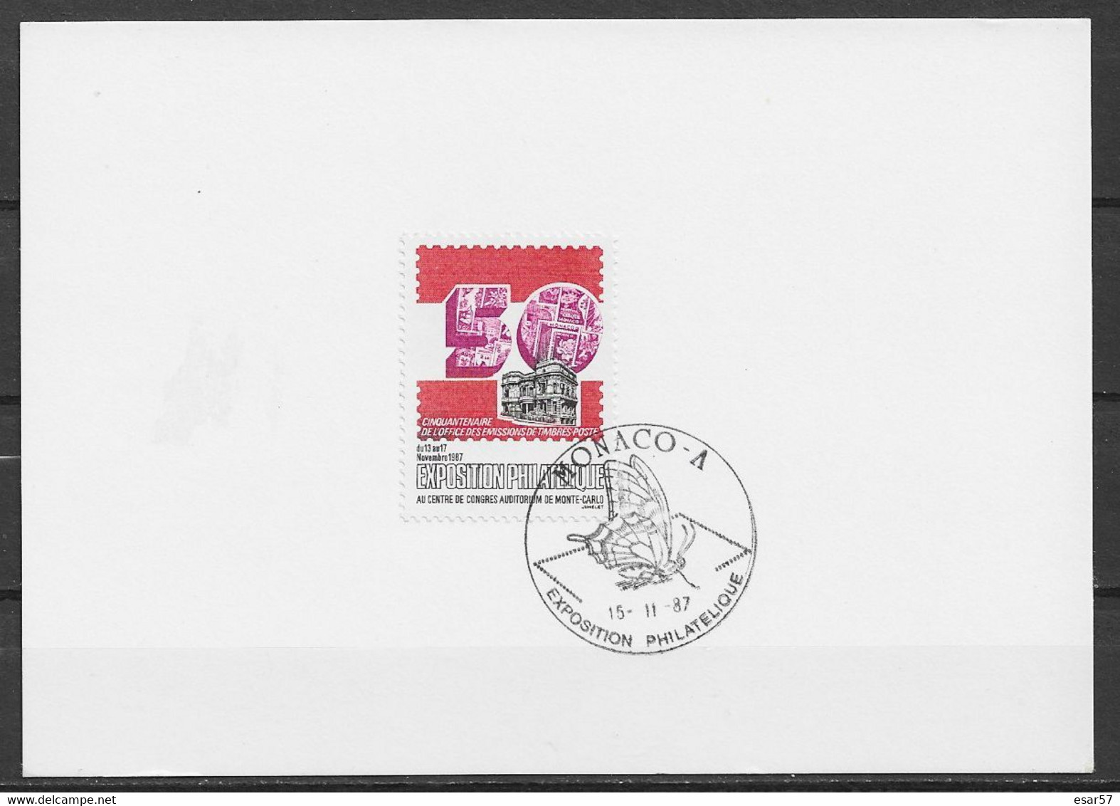 Monaco Exposition Philathélique Vignette Oblitérée Avec Cachet Du 15/11/1987 - Usati