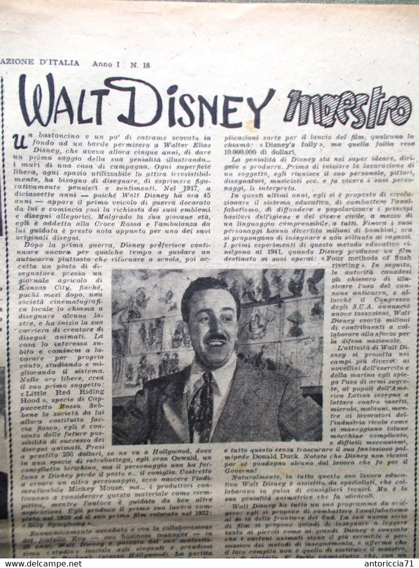 Illustrazione D'Italia Del 2 Dicembre 1945 Walt Disney Monarchia Repubblica Cina - Guerra 1939-45