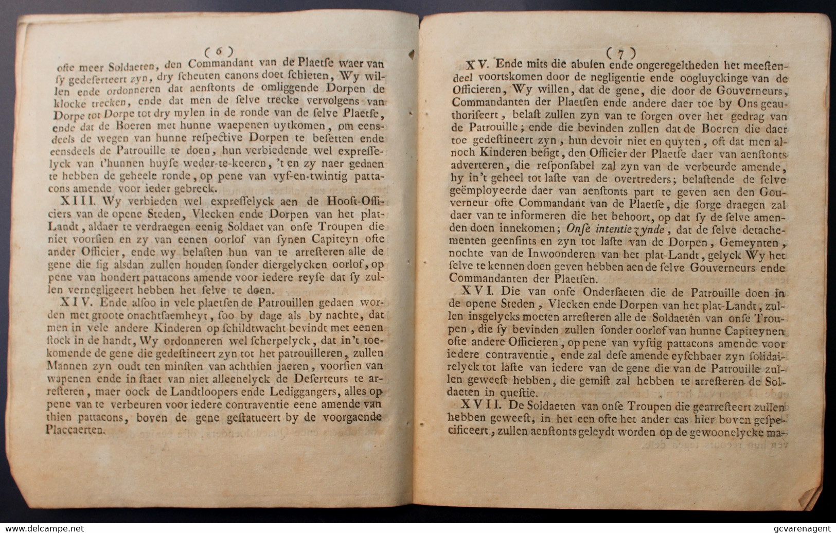 PLACCAERT VAN DEN 26 JULY 1749  NOPENDE DE WACHTEN ENDE PATROUILLEN  12 BLZ -23 X 18 CM  ZIE SCANS - Documenti Storici