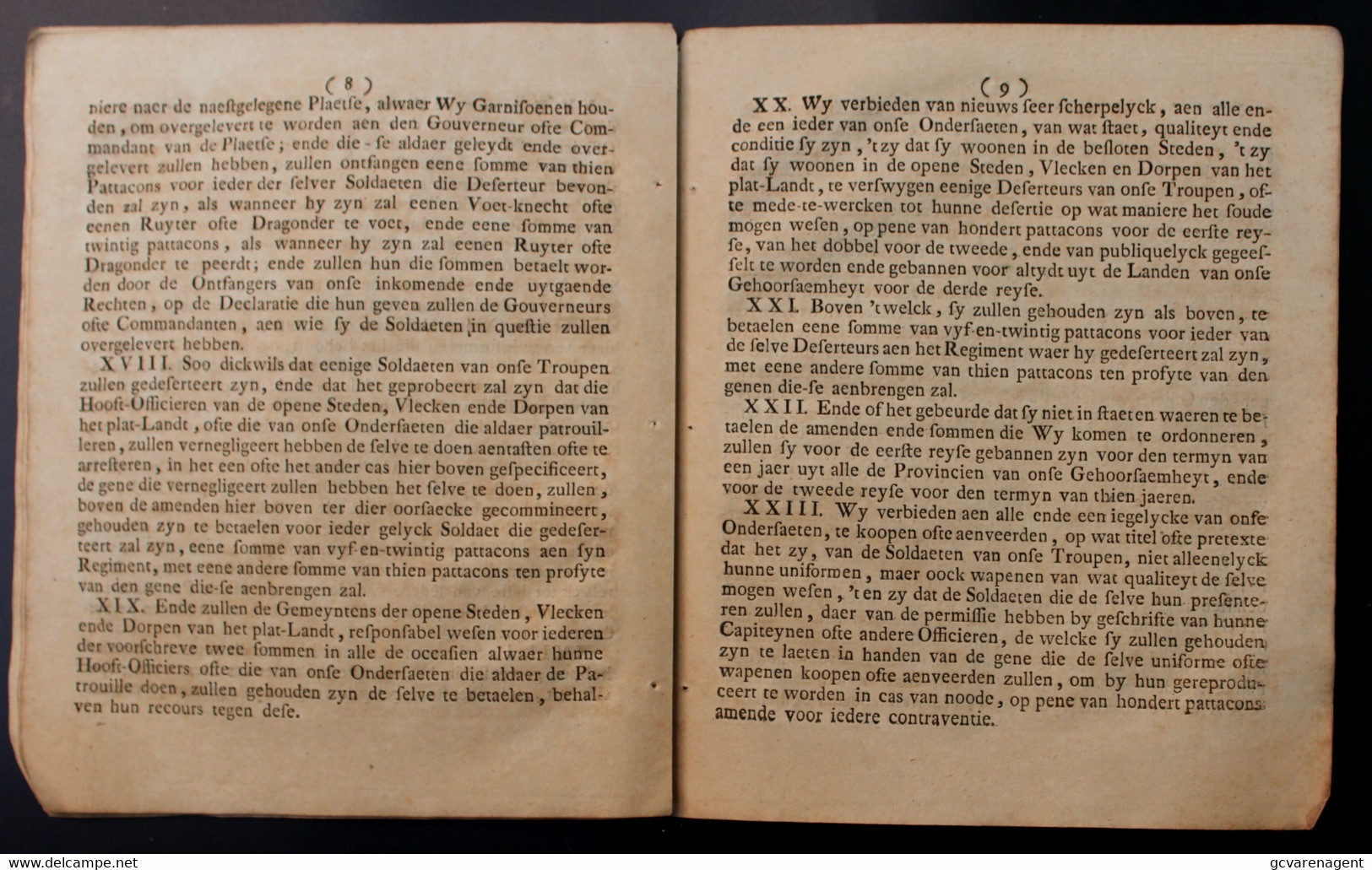 PLACCAERT VAN DEN 26 JULY 1749  NOPENDE DE WACHTEN ENDE PATROUILLEN  12 BLZ -23 X 18 CM  ZIE SCANS - Documenti Storici