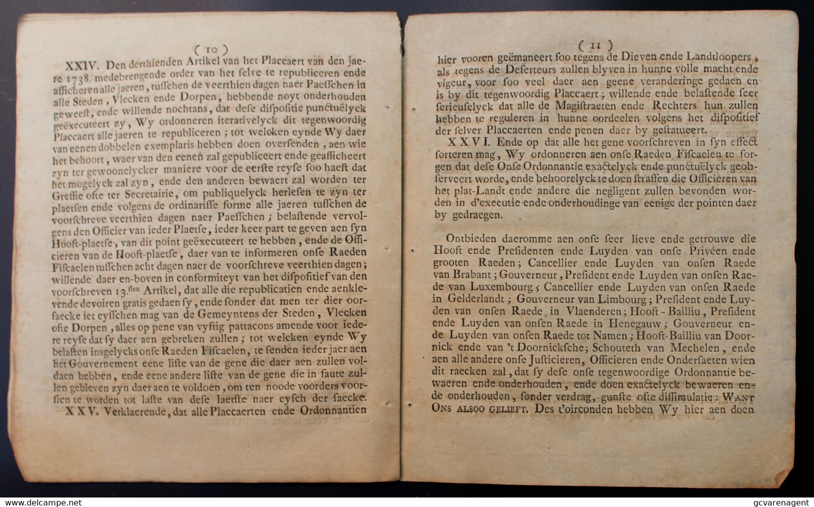 PLACCAERT VAN DEN 26 JULY 1749  NOPENDE DE WACHTEN ENDE PATROUILLEN  12 BLZ -23 X 18 CM  ZIE SCANS