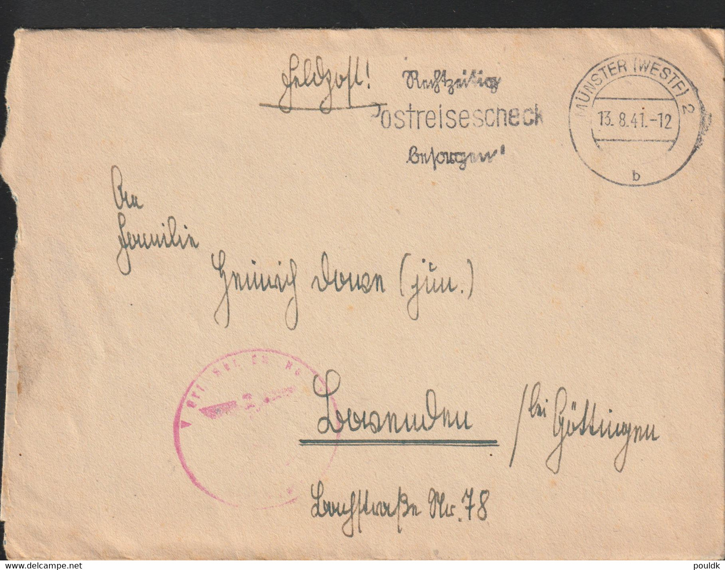 German Feldpost WW2: Luftnachrichten Regiment 2 Posted Münster (Westf) 13.8.1941 - Letter (G132-18) - Seconda Guerra Mondiale