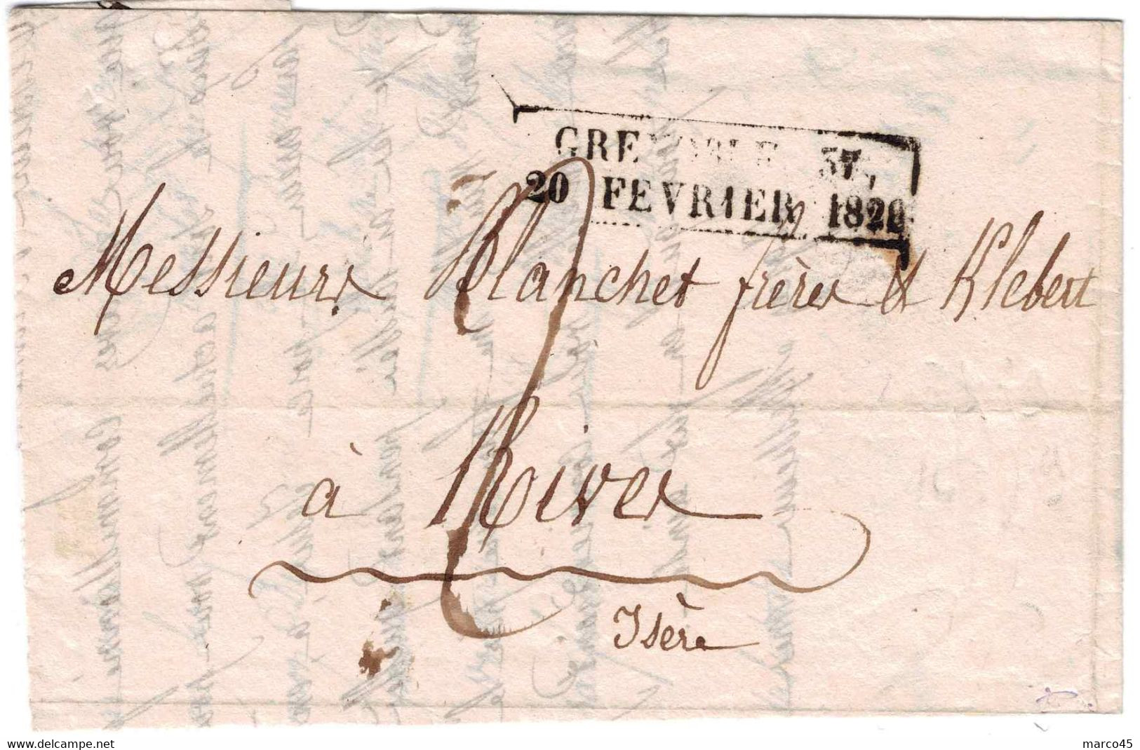 CACHET D'ESSAI GRENOBLE 37/20 FEVRIER 1828 SUR LAC - ISERE - Indice 22 - 1801-1848: Precursori XIX