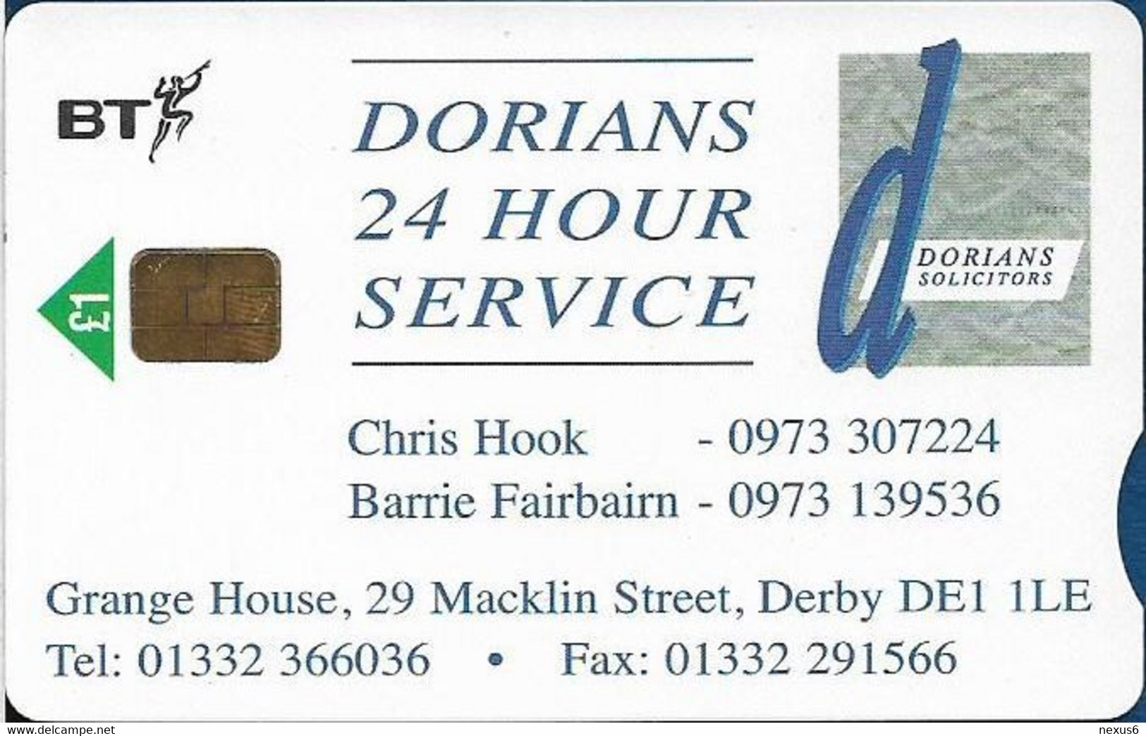 UK - BT (Chip) - PRO416 - BCP-130 - Dorians Solicitors, 24 Hour Service, 1£, 2.000ex, Mint - BT Promotie