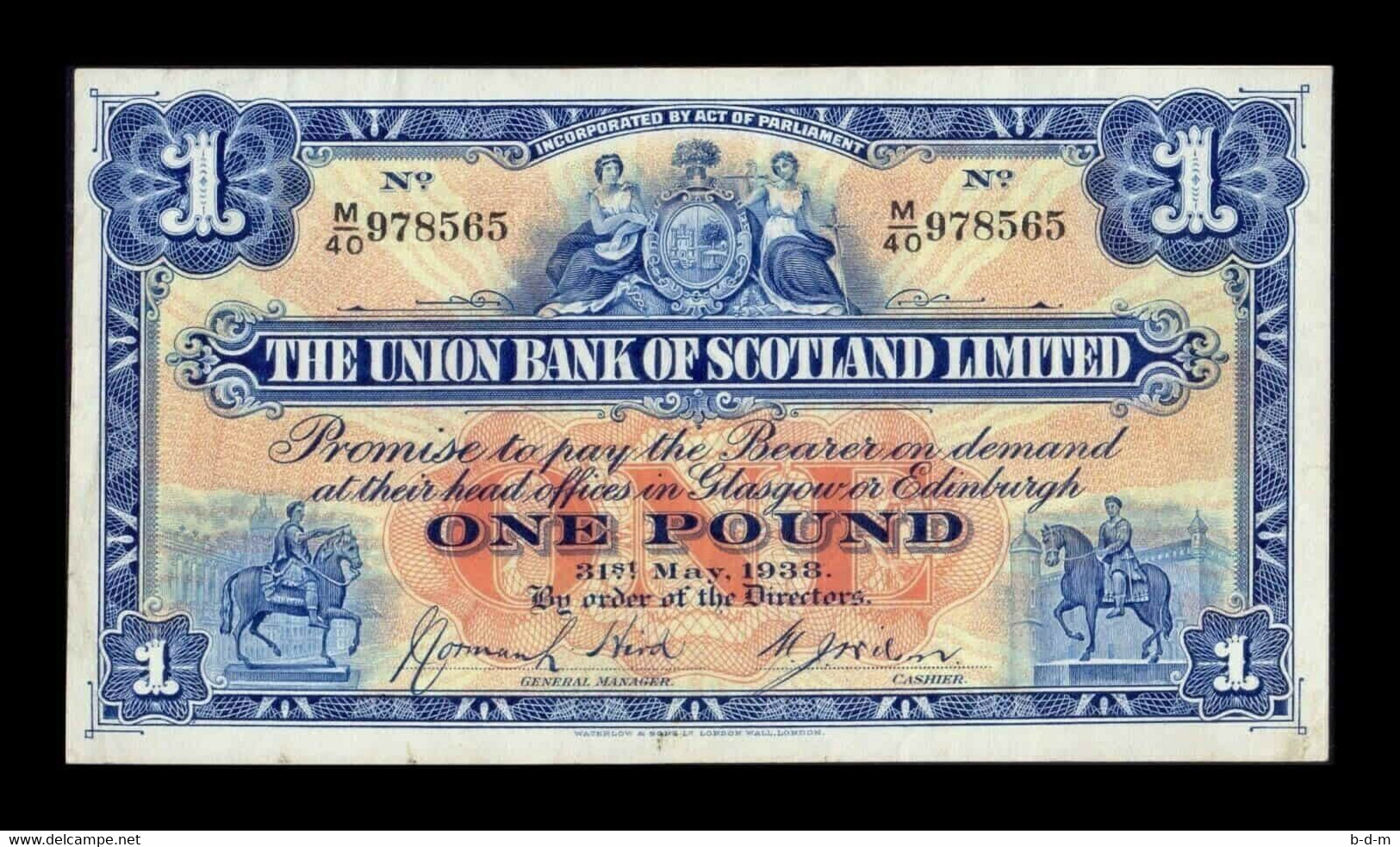Escocia 1 Pound Union Bank Of Scotland Ltd. 31.5.1938 Pick S815c MBC VF - 1 Pound