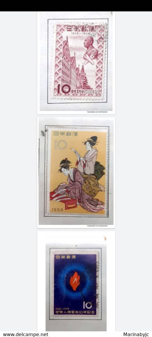 L) 1958  1959 JAPAN, OLYMPIC TORCH, BLUE, PHILATELIC WEEK, WOMEN, UNIVERSITY KEIO, ARCHITECTURE, ALBUM PAGE NO INCLUDED - Otros & Sin Clasificación