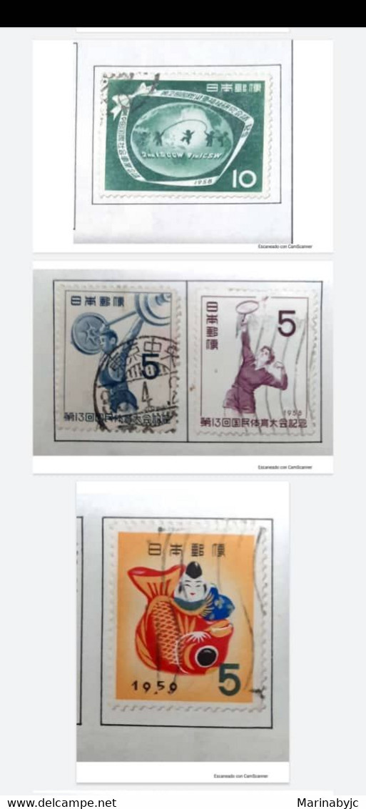 L) 1958 - 1959 JAPAN, WEIGHTLIFTING, SPORT, SOCIAL WORK, CHILD, GREEN, NEW YEAR STAMPS, ALBUM PAGE NO INCLUDED - Andere & Zonder Classificatie