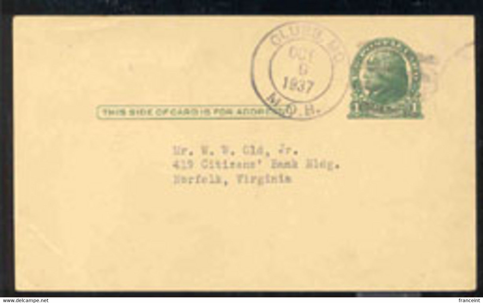 U.S.A. (1937) Clubs. Circulaire Date Cancel From Clubb, Missouri On Postal Card. - 1921-40