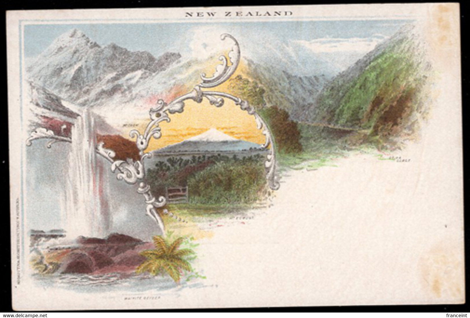 NEW ZEALAND (1897) Waikite Geyser. Otira Gorge. Mt. Cook. Mt. Egmont. Preprinted 1/2d Postal Card - Entiers Postaux